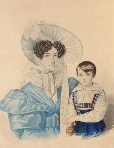 Portrett av Anna Platonovna Plautina 1808-1886 med sin sønn, 1830-årene.