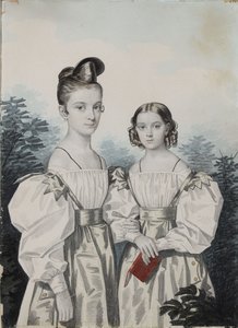 Portrett av søstrene Anna Petrovna 1822-1905 og Elena Petrovna 1824-1860 Ushakov, 1830-årene.