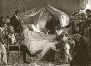 Napoleon på sitt dødsleie, 5. mai 1821, pub. gravering.
