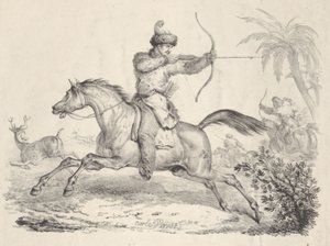 Kosakker på hestejakt på hjort, 1821-36. av Carle Vernet