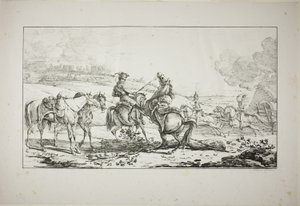 Montert artillerist med tre hester tøylet på en gang av Carle Vernet