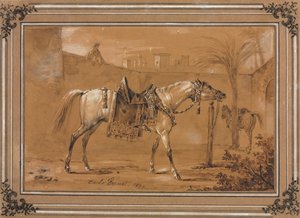 Salet arabisk hest i gårdsplassen av Carle Vernet