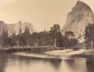 River View, Down the Valley, Cathedral Rock til venstre, 1861, Yosemite. av Carleton Emmons Watkins