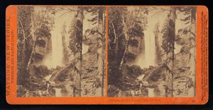 Bilde, av Vernal Fall ved lavt vann, 300 fot, Yosemite Valley, Mariposa County, Cal av Carleton Watkins