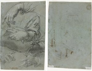 Studies of Hands (recto); Skisse av et barnehode (verso) av Carletto Caliari