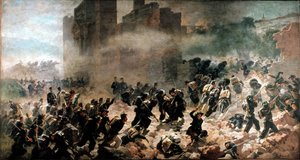 La breche de la Porta Pia, Roma (20. september 1870) - Maleri av Carlo Ademollo (1825-1911), olje på lerret. Milano, Risorgimento-museet
