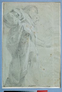 To menn stående gardiner Tegning i blekk og vask av Carlo Bononi (1569-1632) Dim. 0,27 x 0,39 m Paris. Museet Louvre