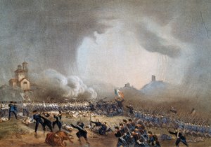 Angrep av piemontesere ved Madonna della Scoperta, slaget ved Solferino, 24. juni av Carlo Bossoli