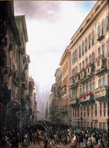 Karneval i Milano-gaten (olje på lerret, ca. 1847) av Carlo Bossoli