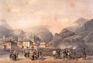 Fransk leir ved Susa i 1859, av Carlo Bossoli (1815-1884), gravering. Andre uavhengighetskrig, Italia 1800-tallet. av Carlo Bossoli