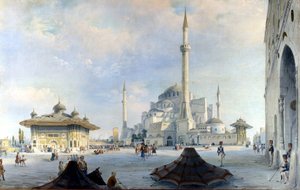 Moskeen i Konstantinopel: Saint Sophia (Hagia Sophia). Maleri av Carlo Bossoli