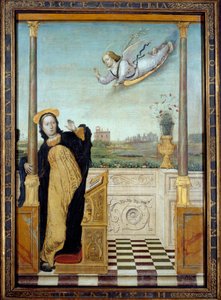 Kunngjøring. Sentralt panel av en triptyk. Maleri av Carlo Di Giovani Braccesco (1478-1501)