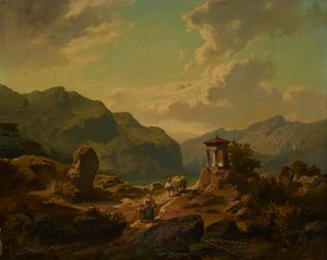 Fjelllandskap med innsjø av Carlo Brioschi