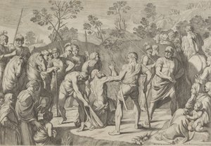 Saint Andrew kneler i bønn mens han blir ført til korset, etter Reni, 1650-80. av Carlo Cesi