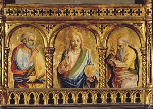 Kristus med St. Peter og St. Paul, detalj fra SantEmidio polyptych tempera på paneldetalj av 76636 av Carlo Crivelli