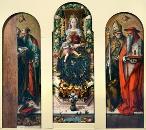 Madonna og barnet og de hellige Peter og Paul, Ansovino og Jerome av Carlo Crivelli