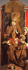 Madonna and Child, sentralpanel fra den andre triptyken i dalen Castellano (tempera på panel) av Carlo Crivelli