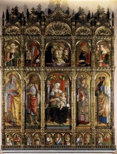 Polyptik som viser en Pieta, og den underordnede parten en madonna med Child av Carlo Crivelli