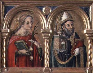 St. Agatha og St. Augustine (predella-panel) (detalj av 57606) av Carlo Crivelli