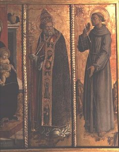 St. Sylvester og St. Francis, detalj fra San Silvestro polyptyk av Carlo Crivelli