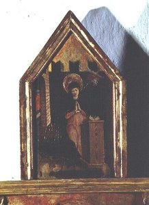 Bebudelsen, detalj av San Silvestro polyptych av Carlo Crivelli