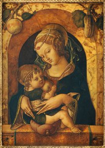 Madonnaen og barnet ved en brystning i marmor av Carlo Crivelli