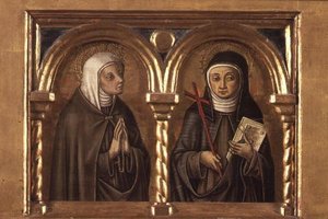 Uidentifisert kvinne og St. Clare of Assisi (predella-panel) (detalj av 57606) av Carlo Crivelli