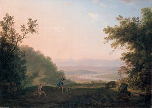 Et arkadisk landskap med Adonis som tar avskjed med Venus