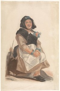 Als vrouwen verkleiden mann met rozenkrans, zitten Asana (tittel på objekt) Står mot portretter av mennesker som tjener til å underholde det florentinske publikum (serietittel) av Carlo Lasinio