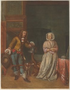 Huntsman besøker en dame av Carlo Lasinio after Gabriel Metsu