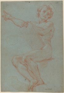 En sittende mann som holder et nettbrett av Carlo Maratta