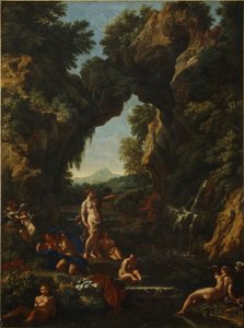 Landskap med Diana og Actaeon, ca. 1657 (olje på lerret) av Carlo Maratta or Maratti
