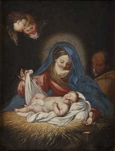 The Nativity - Nativity, av Maratta (Maratti), Charles (1625-1713). Olje på lerret. Mål: 28x21 cm. Nasjonalmuseet Stockholm