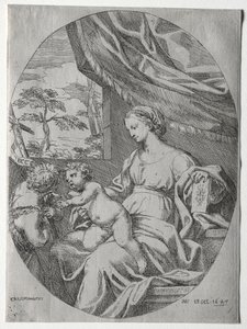Jomfru og barn med spedbarnet St. John, 1647. av Carlo Maratta or Maratti