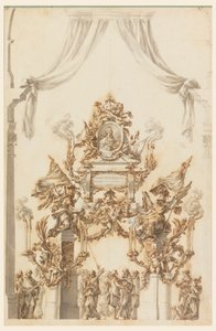 Design for en katafalk for Charles Emanuel III fra Sardinia av Carlo Marchionni