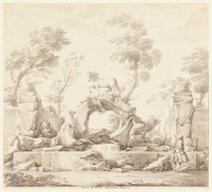 Design for en fontene med Pegasus, for Villa Albani, Roma av Carlo Marchionni