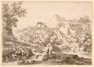 Tegning, et landskap med by, 1750–1770 av Carlo Marchionni