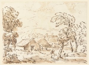 Tegning, En bondebolig og et slott i fjellandskap, 1762–1786 av Carlo Marchionni