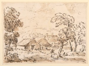Tegning, En bondebolig og et slott i fjellandskap, 1762–1786