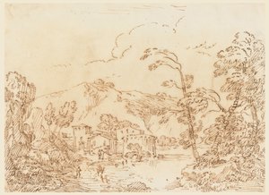Tegning, En landsby ved en bekk i fjellandskap, 1770–86 av Carlo Marchionni