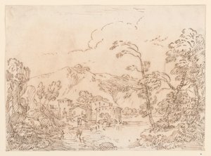 Tegning, En landsby ved en bekk i fjellandskap, 1770–86 av Carlo Marchionni