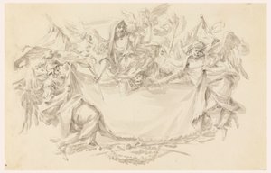 Tegning, design for et klesplagg som plassering av en inskripsjon, 1750–86 av Carlo Marchionni