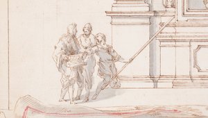 Tegning, design for et alter: Fasade, med Trompe l#39;Oeil-plan nedenfor, 1750–75 av Carlo Marchionni