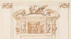 Tegning, design for Nordportalen, Grand Gallery, Villa Albani, Roma, Italia, 1755–56 av Carlo Marchionni