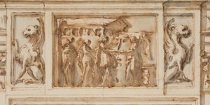 Tegning, design for Nordportalen, Grand Gallery, Villa Albani, Roma, Italia, 1755–56