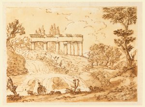Tegning, landskap med tempelruiner, 1770–1786 av Carlo Marchionni