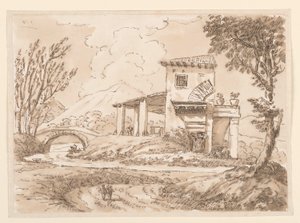 Tegning, Landskap med villa, 1750–60 av Carlo Marchionni