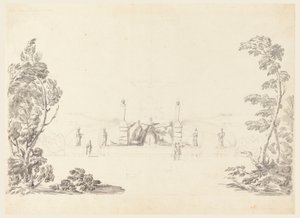 Tegning, skisse for en fontene i parken, 1740 av Carlo Marchionni