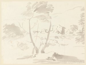 Tegning, skisse av trær i et landskap, 1760–1780 av Carlo Marchionni