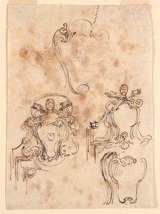 Tegning, skisser for rammer og nøkkelskilt, 1758–69